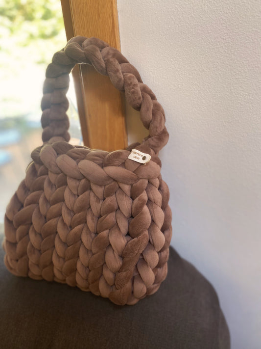 Velvet Chunky Knit Mini Bag in Brown