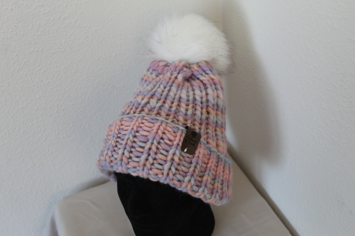 ‘TONY’ Beanie in PASTEL PARTY with FAUX FUR POM