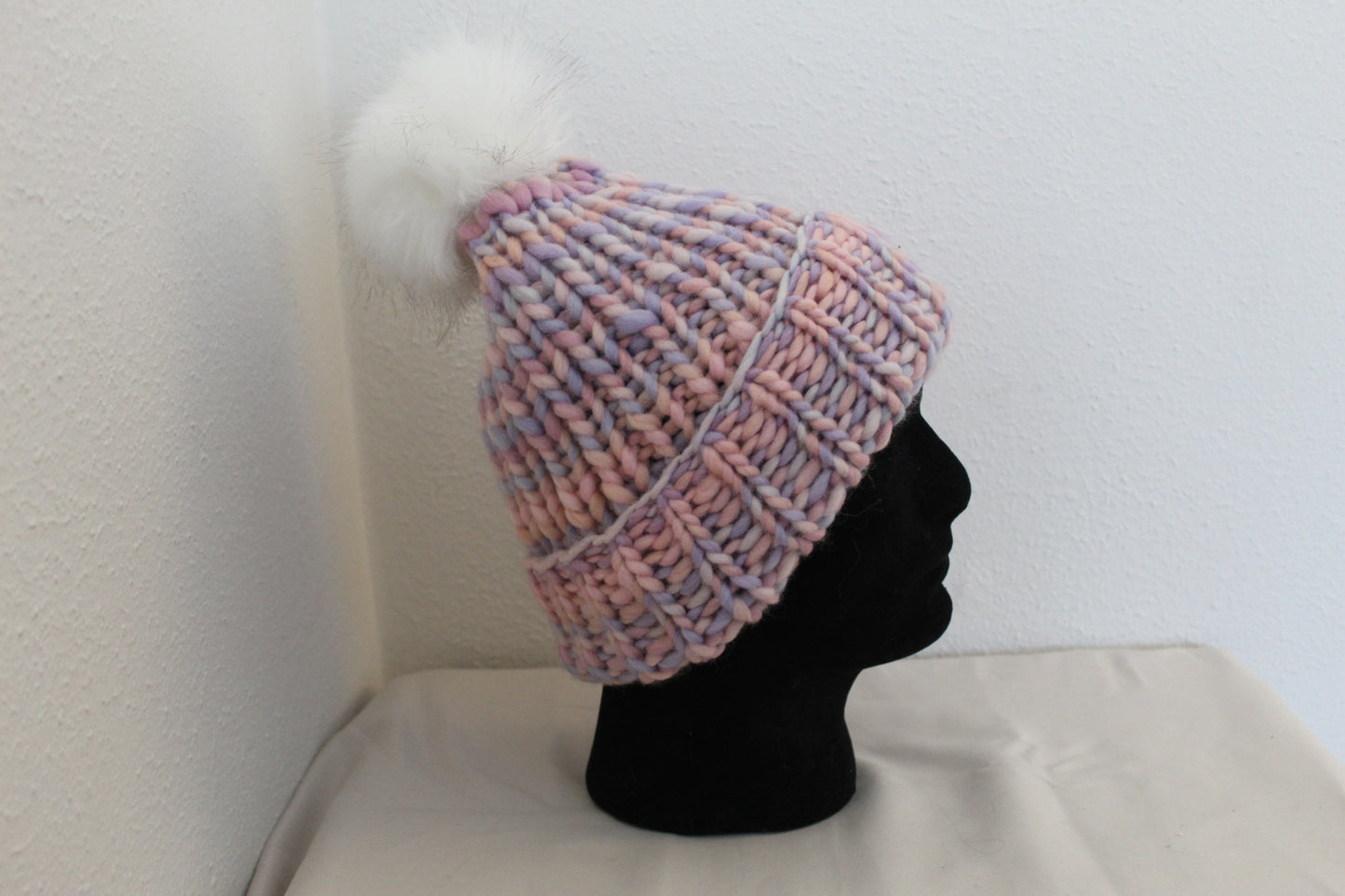 ‘TONY’ Beanie in PASTEL PARTY with FAUX FUR POM