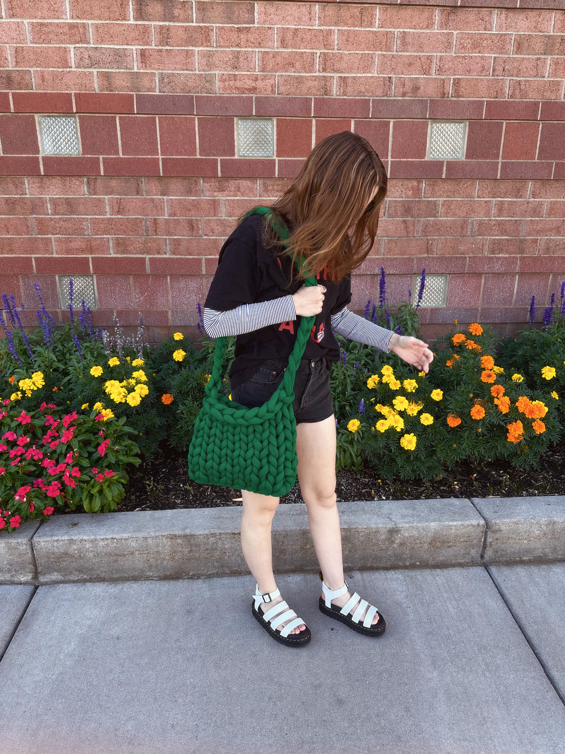 Chunky Knit Midi Bag in Varsity Green