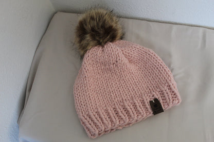 ‘MARGARET’ Hat in SOFT PINK with FAUX FUR POM