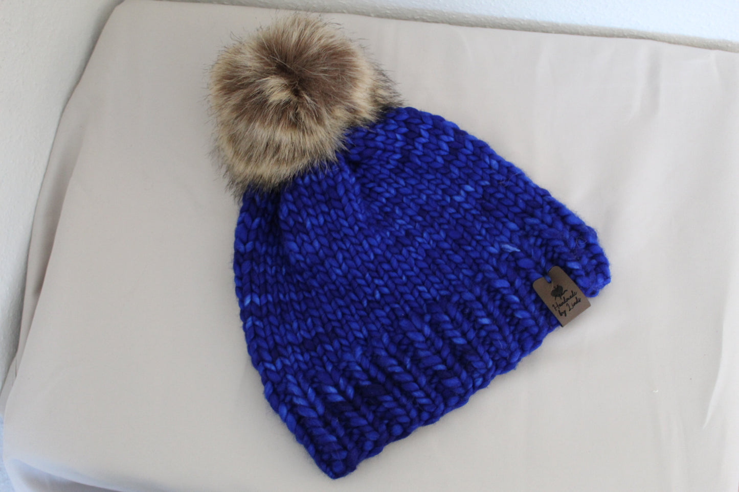 ‘MARGARET’ Hat in MATISSE BLUE with FAUX FUR POM