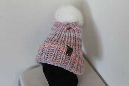 ‘TONY’ Beanie in PASTEL PARTY with FAUX FUR POM