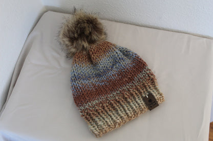 'MARGARET' Hat in LANDSCAPE with FAUX FUR POM