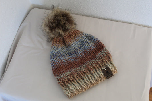 'MARGARET' Hat in LANDSCAPE with FAUX FUR POM