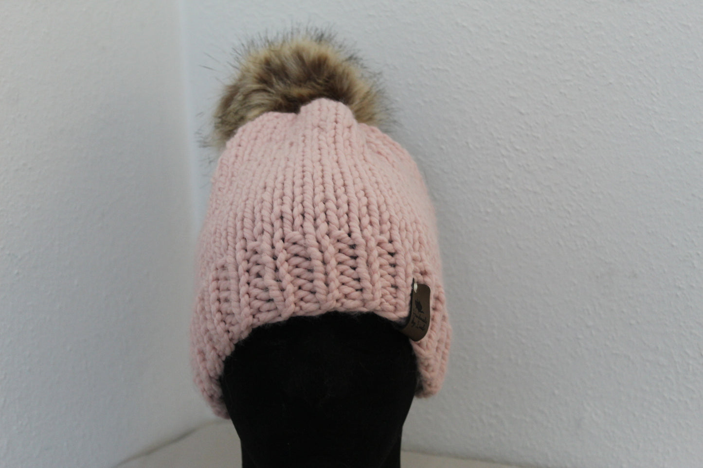 ‘MARGARET’ Hat in SOFT PINK with FAUX FUR POM