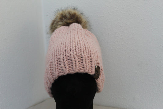 ‘MARGARET’ Hat in SOFT PINK with FAUX FUR POM