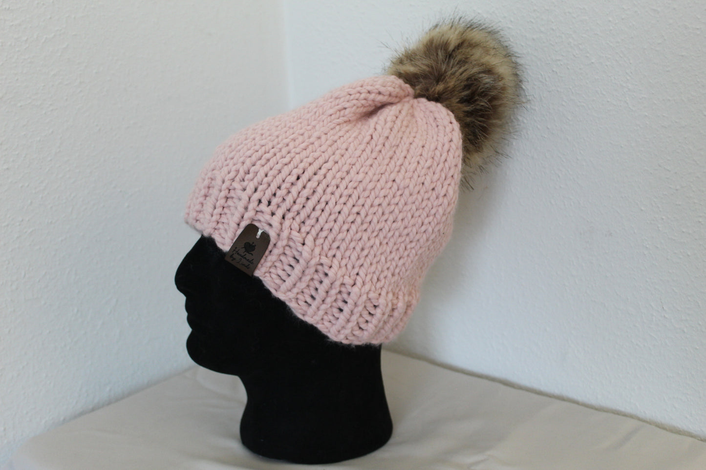 ‘MARGARET’ Hat in SOFT PINK with FAUX FUR POM