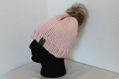 ‘MARGARET’ Hat in SOFT PINK with FAUX FUR POM