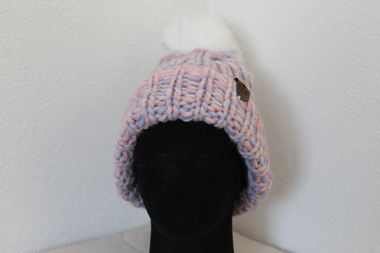 ‘TONY’ Beanie in PASTEL PARTY with FAUX FUR POM