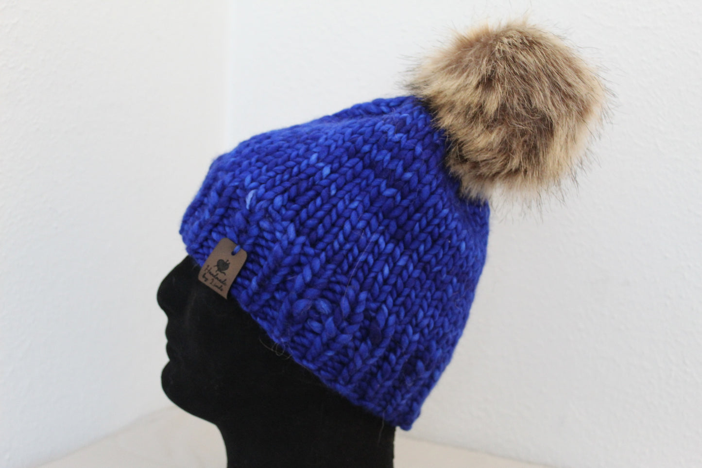 ‘MARGARET’ Hat in MATISSE BLUE with FAUX FUR POM