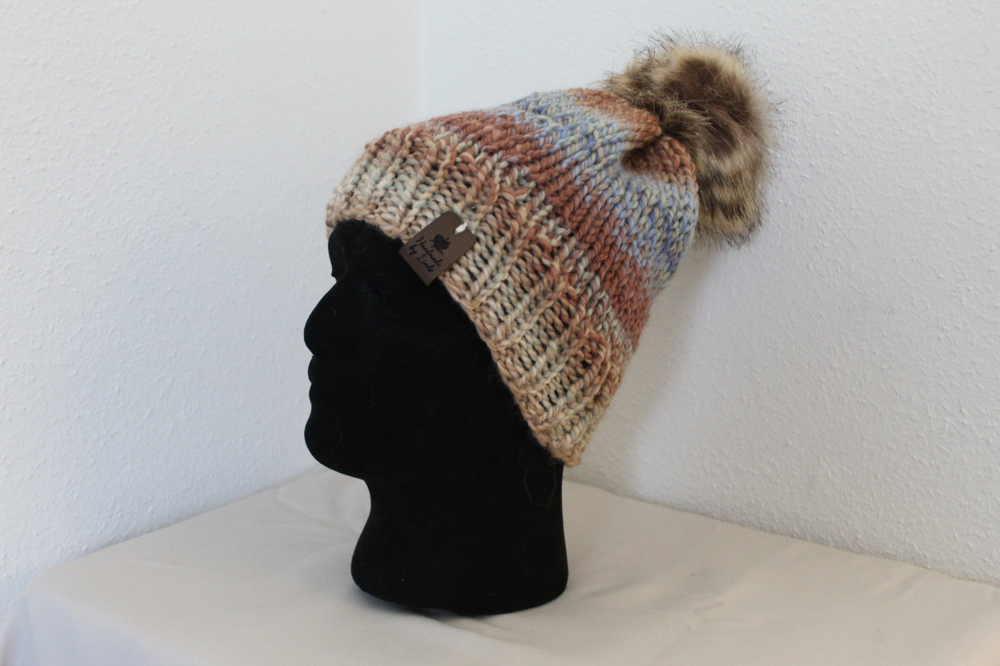 'MARGARET' Hat in LANDSCAPE with FAUX FUR POM