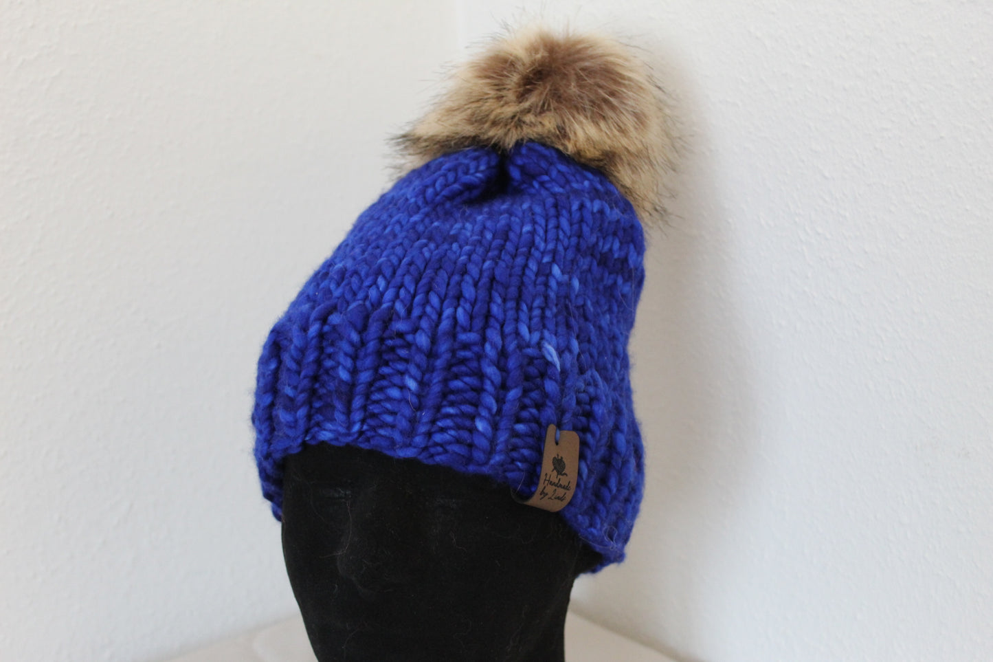 ‘MARGARET’ Hat in MATISSE BLUE with FAUX FUR POM