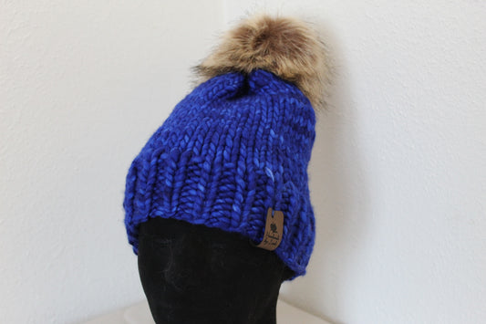 ‘MARGARET’ Hat in MATISSE BLUE with FAUX FUR POM