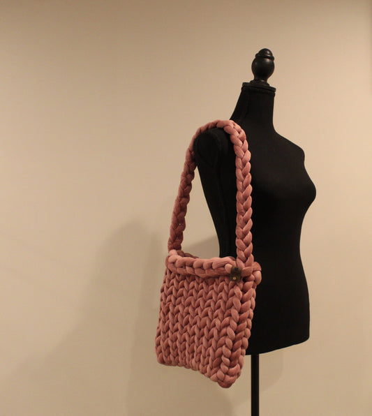 Velvet Chunky Knit Bag - Midi - in MAUVE