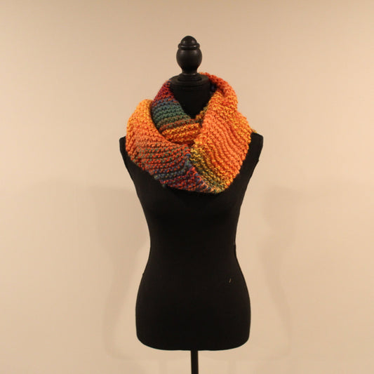 Chromatic Twist Wool Knit Infinity Scarf in RETRO RAINBOW